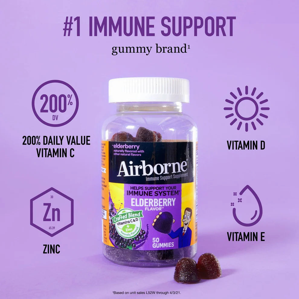 Immune Support Supplement Airborne® Gummy 50 per Bottle AIRBORNE, GUMMIES ELDERBERRY (50/BT)