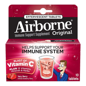 Multivitamin Supplement Airborne® Immune Support Vitamin A / Ascorbic Acid 149 mg Strength Tablet 10 per Box Very Berry Flavor