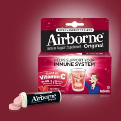 Multivitamin Supplement Airborne® Immune Support Vitamin A / Ascorbic Acid 149 mg Strength Tablet 10 per Box Very Berry Flavor