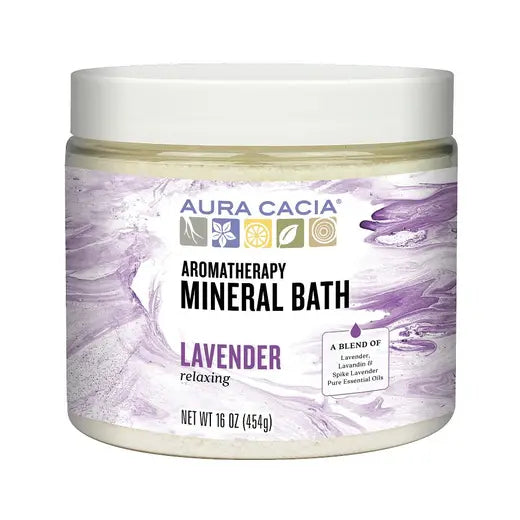 Aura Cacia Aromatherapy Mineral Bath, Relaxing Lavender, 16 ounce jar (Pack of 2)