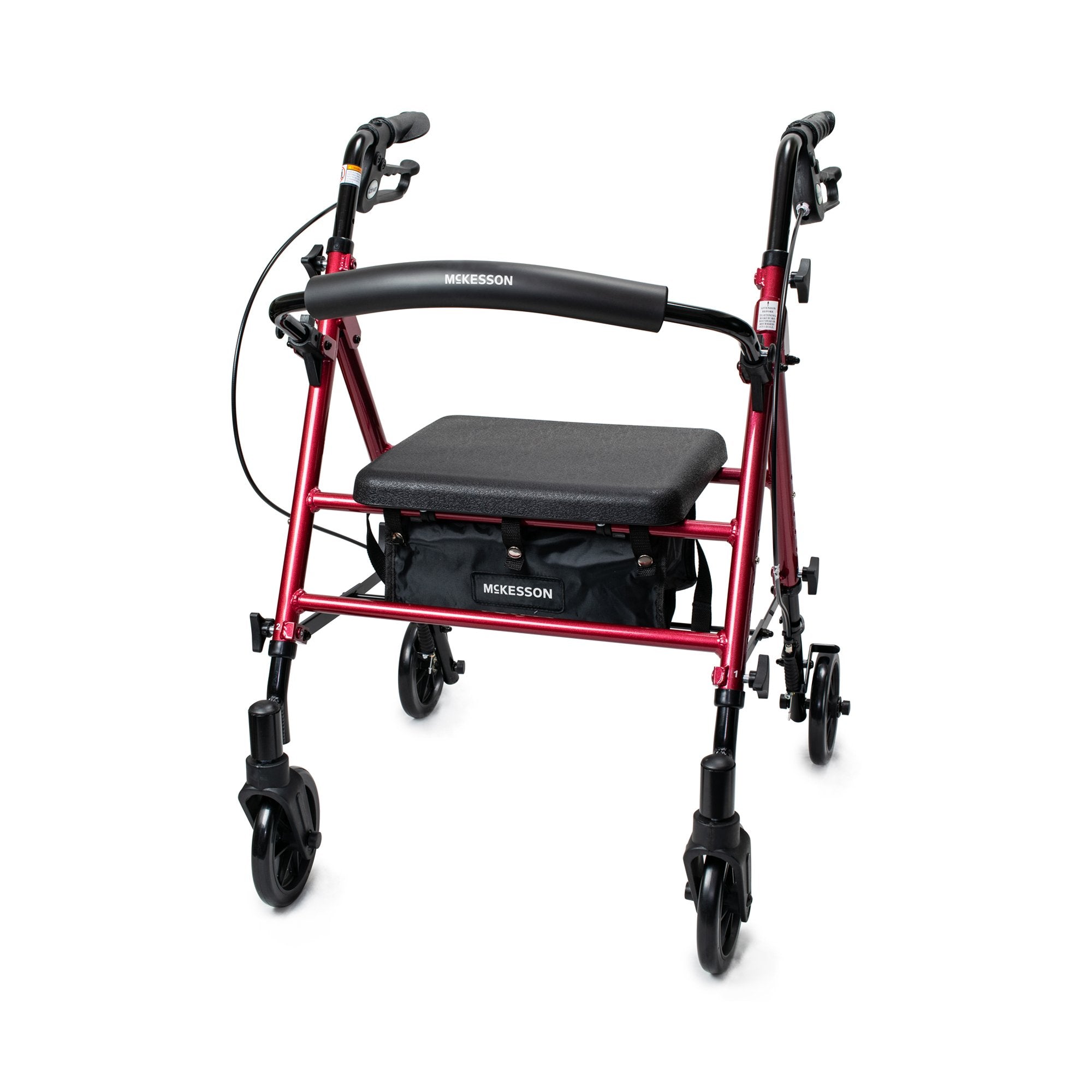 4 Wheel Rollator McKesson Red Adjustable Height / Folding Aluminum Frame