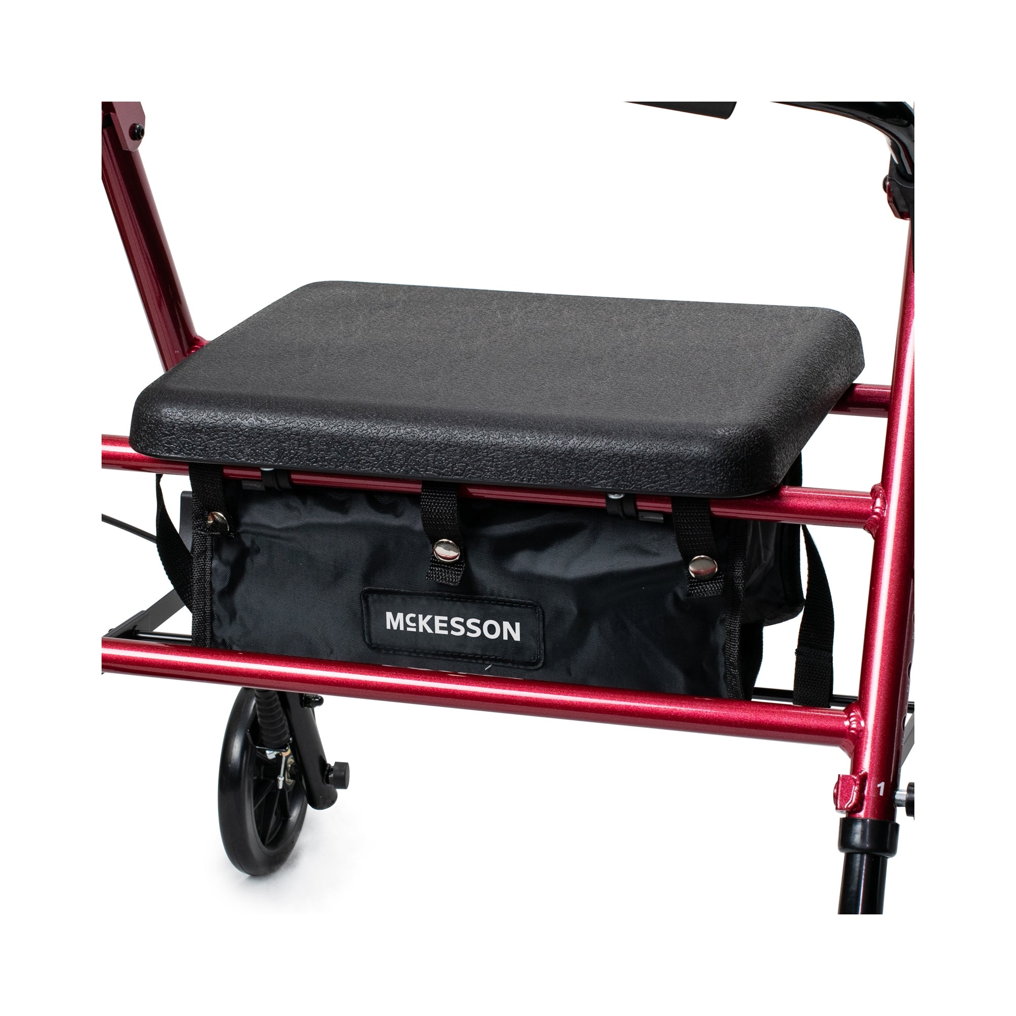 4 Wheel Rollator McKesson Red Adjustable Height / Folding Aluminum Frame