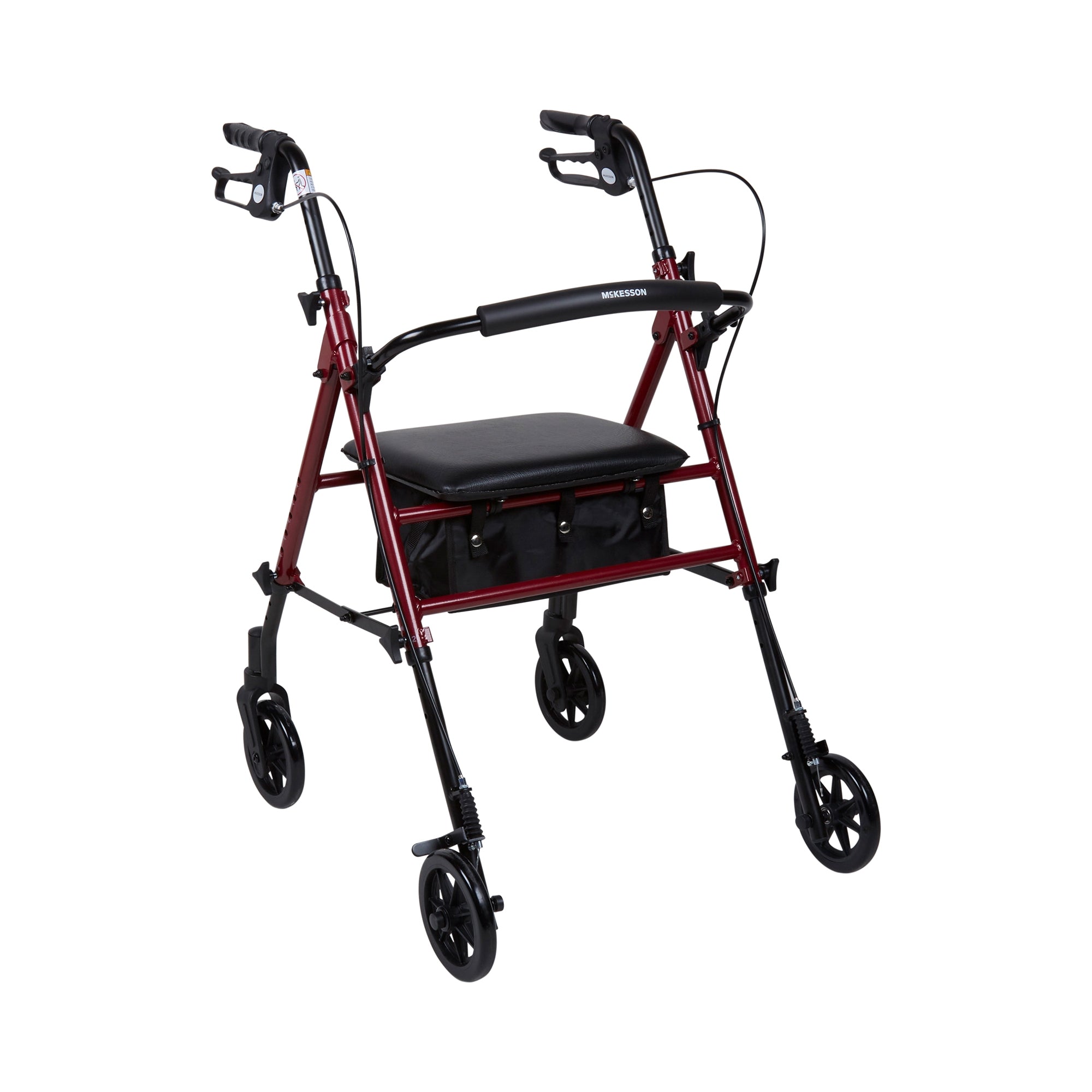 4 Wheel Rollator McKesson Red Adjustable Height / Folding Aluminum Frame