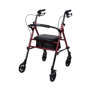 4 Wheel Rollator McKesson Red Adjustable Height / Folding Aluminum Frame