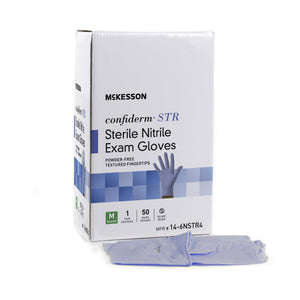 Exam Glove McKesson Confiderm® STR Medium Sterile Pair Nitrile Standard Cuff Length Textured Fingertips Blue Not Rated