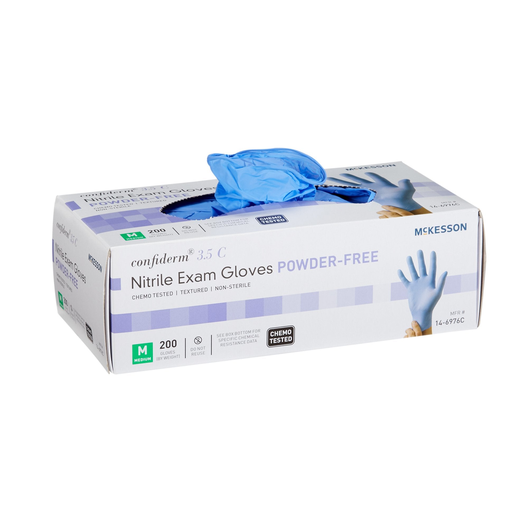 McKesson Confiderm® 3.5C Medium NonSterile Nitrile Standard Cuff Length Textured Fingertips Blue Chemo Tested