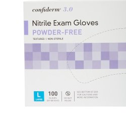 Exam Glove McKesson Confiderm® 3.0 Large NonSterile Nitrile Standard Cuff Length Textured Fingertips Blue Not Rated GLOVE, EXAM NTRL LG N/S 3.0 (100/BX 10BX/CS)