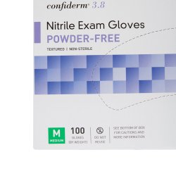 Exam Glove McKesson Confiderm® 3.8 Medium NonSterile Nitrile Standard Cuff Length Textured Fingertips Blue Not Rated GLOVE, EXAM NTRL MED N/S 3.8 (100/BX 10BX/CS)