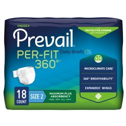 Unisex Adult Incontinence Brief Prevail® Per-Fit 360°™ Size 2 / Large Disposable Heavy Absorbency BRIEF, PREVAIL PER-FIT MAX+ ABSRB SZ2 45"-62" (18/PK 4PK/CS)